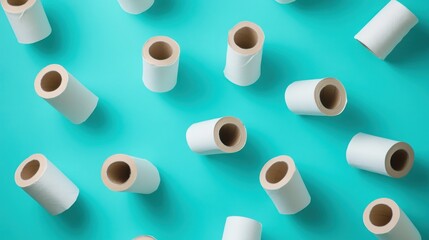 Toilet Paper Rolls on Teal Background