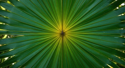 Close Up of Palm Leaf with Green and Yellow Radiating Pattern
