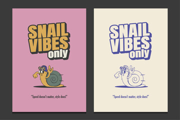 retro 30s poster with a playful snail cartoon character, vector illustration © Gumey