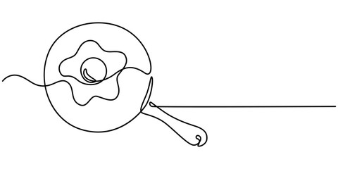 continuous line art drawing sunny side up illustration vector, Plate, spoon, fork and knife single line drawing. Continuous one line drawing of sunny side up vector illustration, Fork, knife, fried.