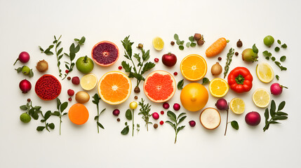 Vibrant Organic Produce Displayed in Tasteful Array, Top-Down View Photograph