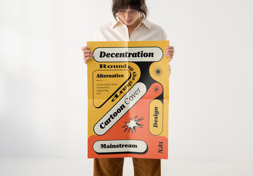 Mockup Of Woman Holding Vertical A2 Customizable Poster