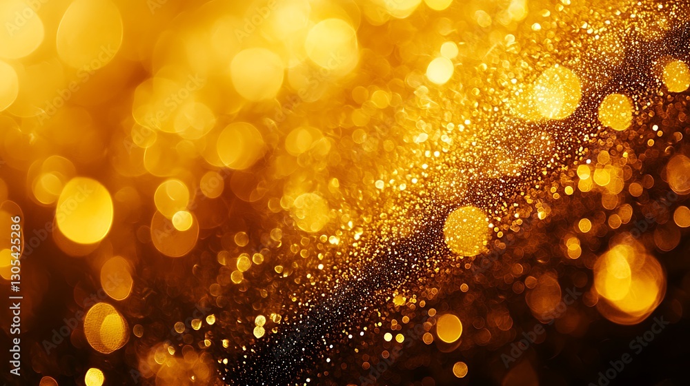 Poster Sparkling golden bokeh abstract background with glitter particles