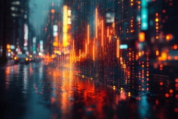 Fototapeta premium 3D review board with floating holographic charts and graphs, representing analytical review generated with AI