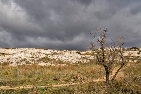 Parco della Murgia Materana facing the city of Matera during an autumnal day, Matera, Basilicata, Italy