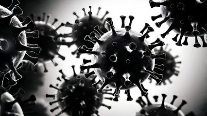 Virus close-up, black and white