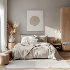 A minimalist and serene bedroom designed with neutral colors