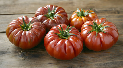 Fresh Organic Tomatoes on Rustic Wooden Background - Close-up Food Photography