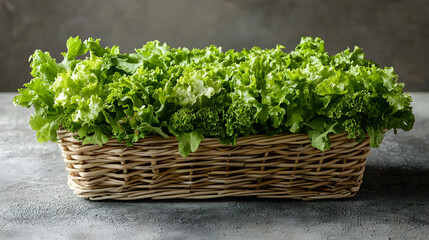 Naklejka premium Freshly Picked Organic Lettuce and Herbs in Wicker Basket, Healthy Ingredients Concept Photo