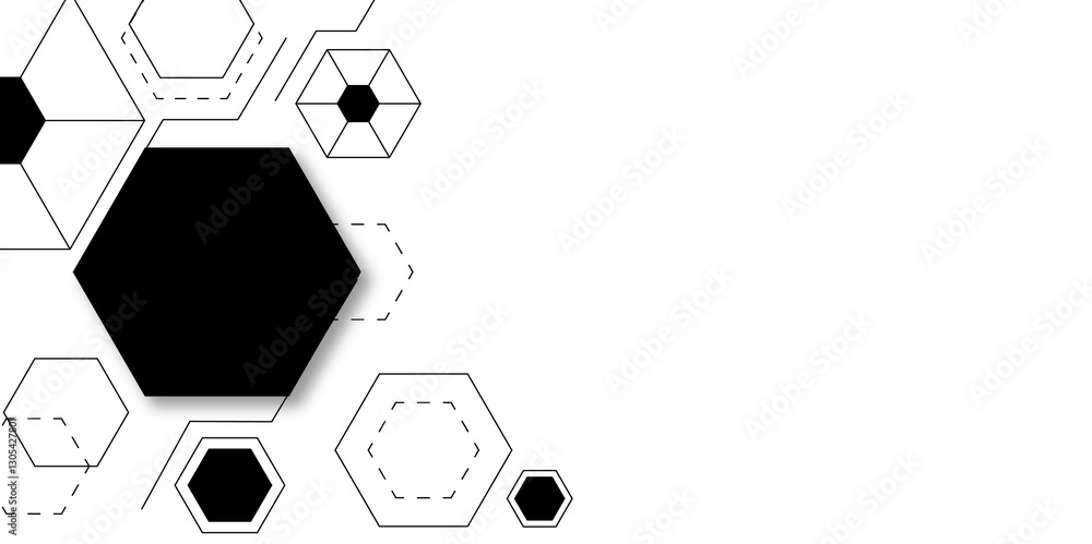 Aufkleber minimal white and black hexagon pattern, digital background. cyber futuristic hexagonal structure – 