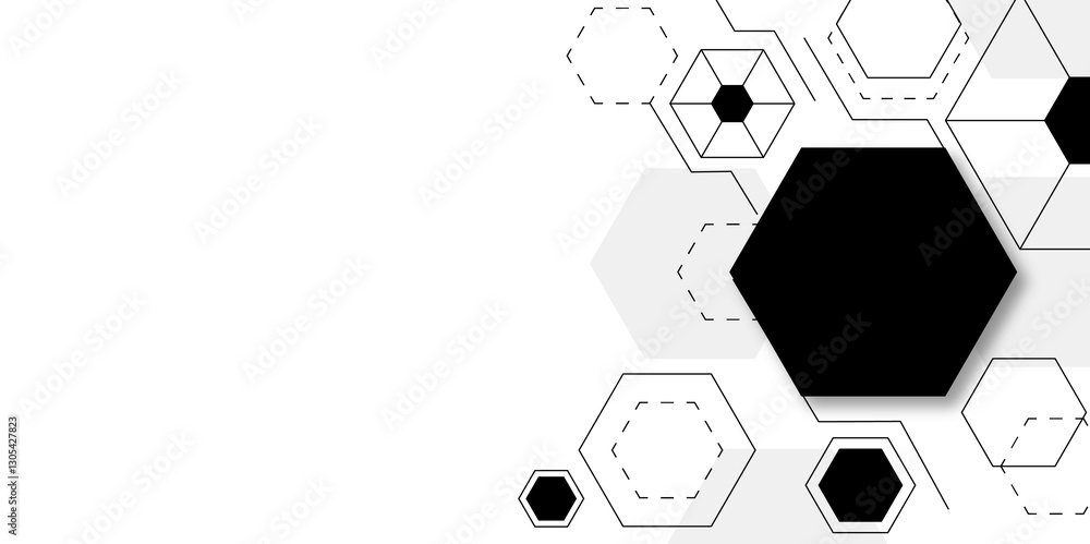 Poster geometric hexagon composition – modern and elegant art. minimal white and black hexagon pattern – di