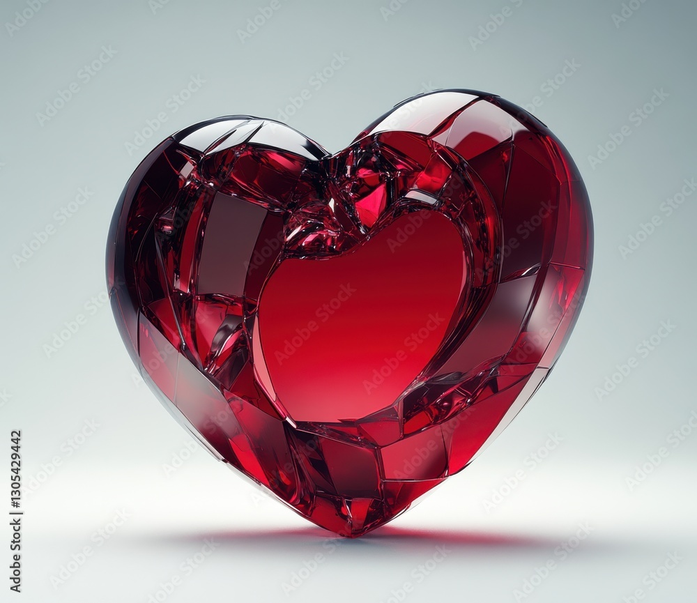 Aufkleber shimmering broken heart sculpture in glossy red glass with reflective surface and intricate fragment