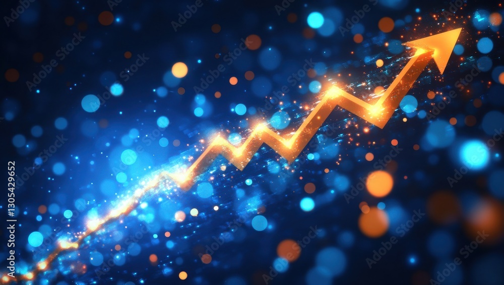 Poster shimmering graphical arrow representing growth and progress on a vibrant abstract background with bo