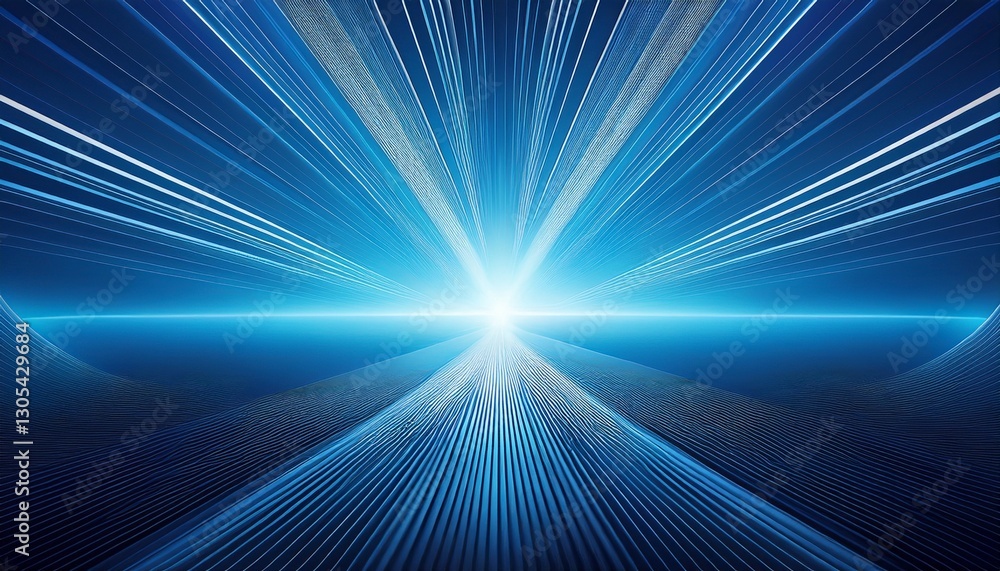 Sticker abstract blue horizon with converging lines suggesting a path towards a bright light