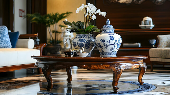 a beautiful view of center table in dring room