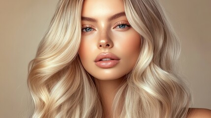 Fototapeta premium Blonde woman with wavy hair, studio portrait