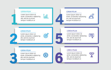 Business infographic vector design template with 6 options, steps or processes. Can be used for workflow layout, diagram, annual report, web design