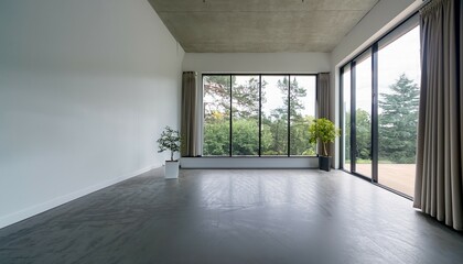 Fototapeta premium sleek and uncluttered minimalist studio with large picture window and polished concrete floor