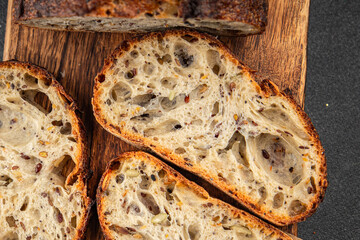 Grain bread sunflower, chia, flax seed, cut oats fresh tasty food dish delicious gourmet food...