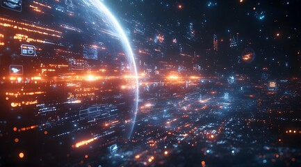 Obraz premium Digital Universe with Planets Formed by Social Media Icons