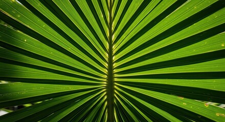 Obraz premium Close-up of Green Palm Leaf Radiating Pattern with Sunlight