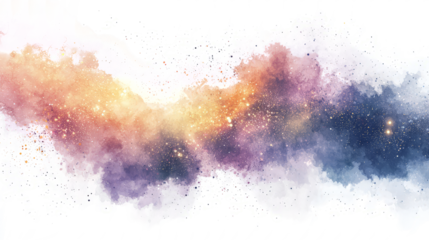 Abstract celestial design with subtle golden sparkles and pastel clouds, floating on a white background