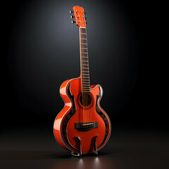 Fototapeta premium Orange Acoustic Guitar on Stand. Musical Instrument. Hobby. and Leisure