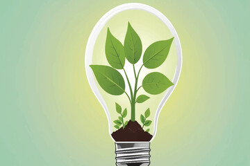 Green plant growing inside a light bulb, cut out