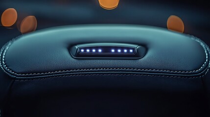 Obraz premium Close-up of a sleek car interior detail featuring illuminated controls and soft leather texture