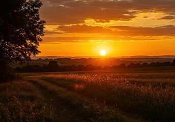 Golden Hour Sunset over Serene Countryside