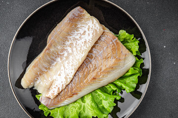 white fish fillet raw seafood fresh tasty food dish delicious gourmet food background on the table rustic food top view copy space pescetarian diet