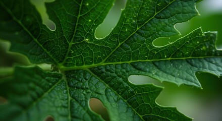 Obraz premium Close Up of Textured Green Leaf with Serrated Edges Detailed View