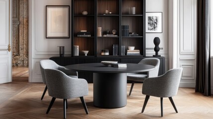 Elegant meeting room, round table, modern chairs, luxury interior
