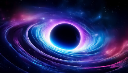 Vivid Cosmic Black Hole with Swirling Nebulae and Stars