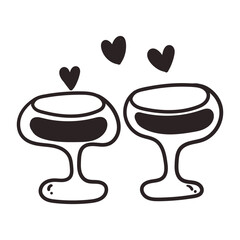 Cute doodle glasses of wine. Hand drawn vector illustration