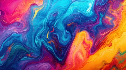 Vibrant liquid swirls of blue, orange, pink and violet hues, symbolizing fluid creativity and dynamic energy. Ideal for artistic projects and design inspiration.