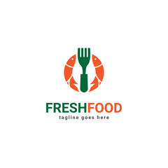Fresh Food Logo Design Vector Template. Fresh spoon fork bowl and leaf Logotype Concept