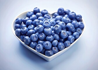 Heart Shaped Bowl of Blueberries on White Background - High Resolution Stock Photo