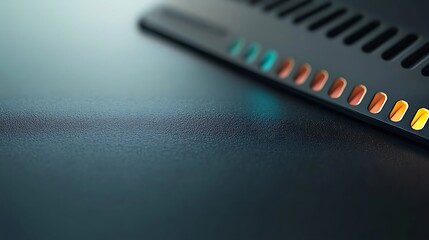 Close-up of a sleek, modern device with colorful indicators on a dark surface, highlighting technology