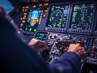 Modern Airplane Cockpit with Instrument Panel and Pilot Controls