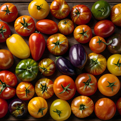 Aesthetic Arrangement of Colorful Heirloom Tomatoes
