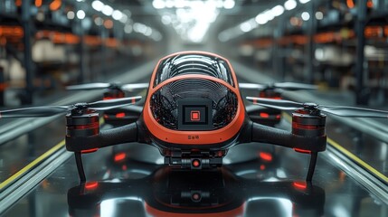 Fototapeta premium Advanced delivery drone poised for autonomous flight in industrial facility