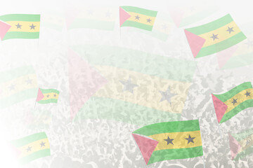 Celebratory Crowd with Sao Tome and Principe Flags Background