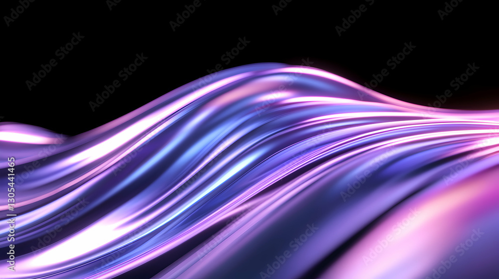 Poster an abstract representation of colorful waves flowing in shades of purple and blue, creating a dynami