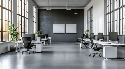 Modern Open Office Space with Blank Boards