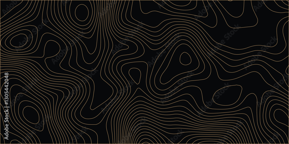 Poster black background and waves of colored lines topographic contours map background. topography geograph