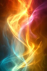 Obraz premium Bright colors swirl together in an abstract pattern, showcasing a dynamic mix of orange, yellow, blue, and purple against a dark backdrop