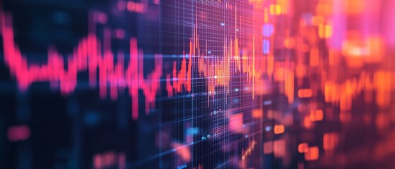 Fototapeta premium Dynamic neon graphs and data streams against a digital background convey energy, growth, and futuristic analytics.