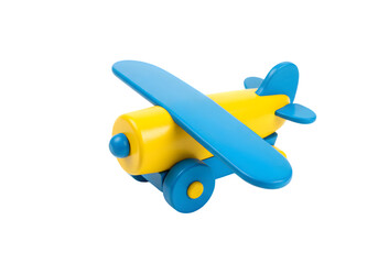 Colorful Wooden Airplane Toy for Children, Engaging, Educational Plaything, Bright Yellow and Blue Design, Safe Material
