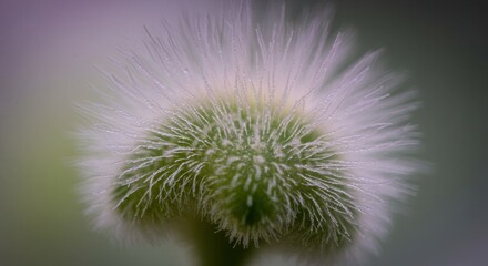 Fototapeta premium Close Up of Unique Green Flower Bud with Fuzzy White Hairs